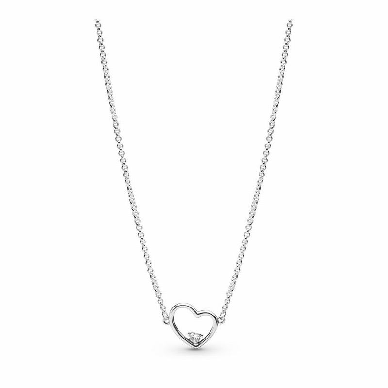 Pandora Asymmetric Heart Of Love Necklace Ireland - Sterling Silver/Silicone/Cubic Zirconia - 142809